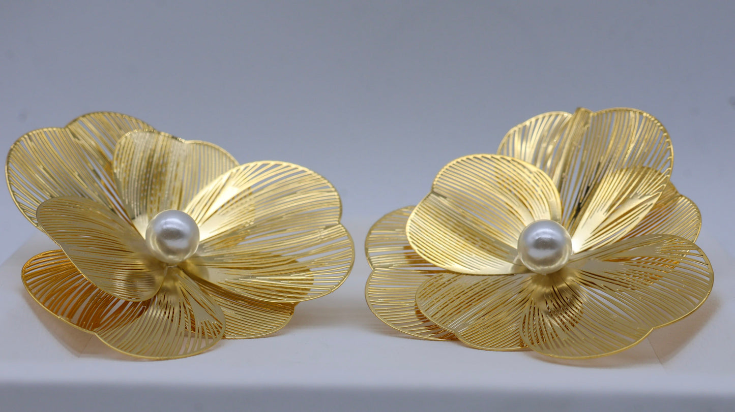 Golden Blossom Pearl Statement Earrings for Women