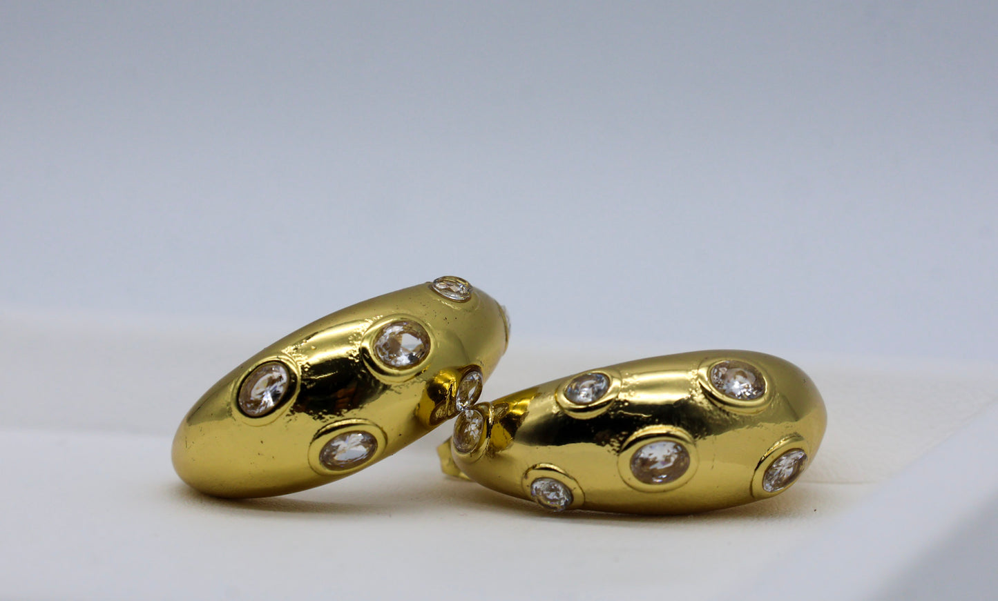 Crystal Studded Gold Dome Earrings for Women