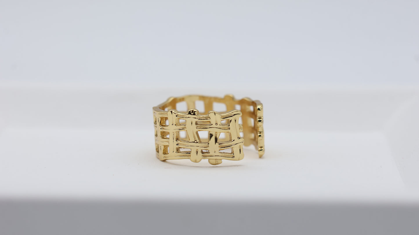 Gold Grid Statement Ring for Women
