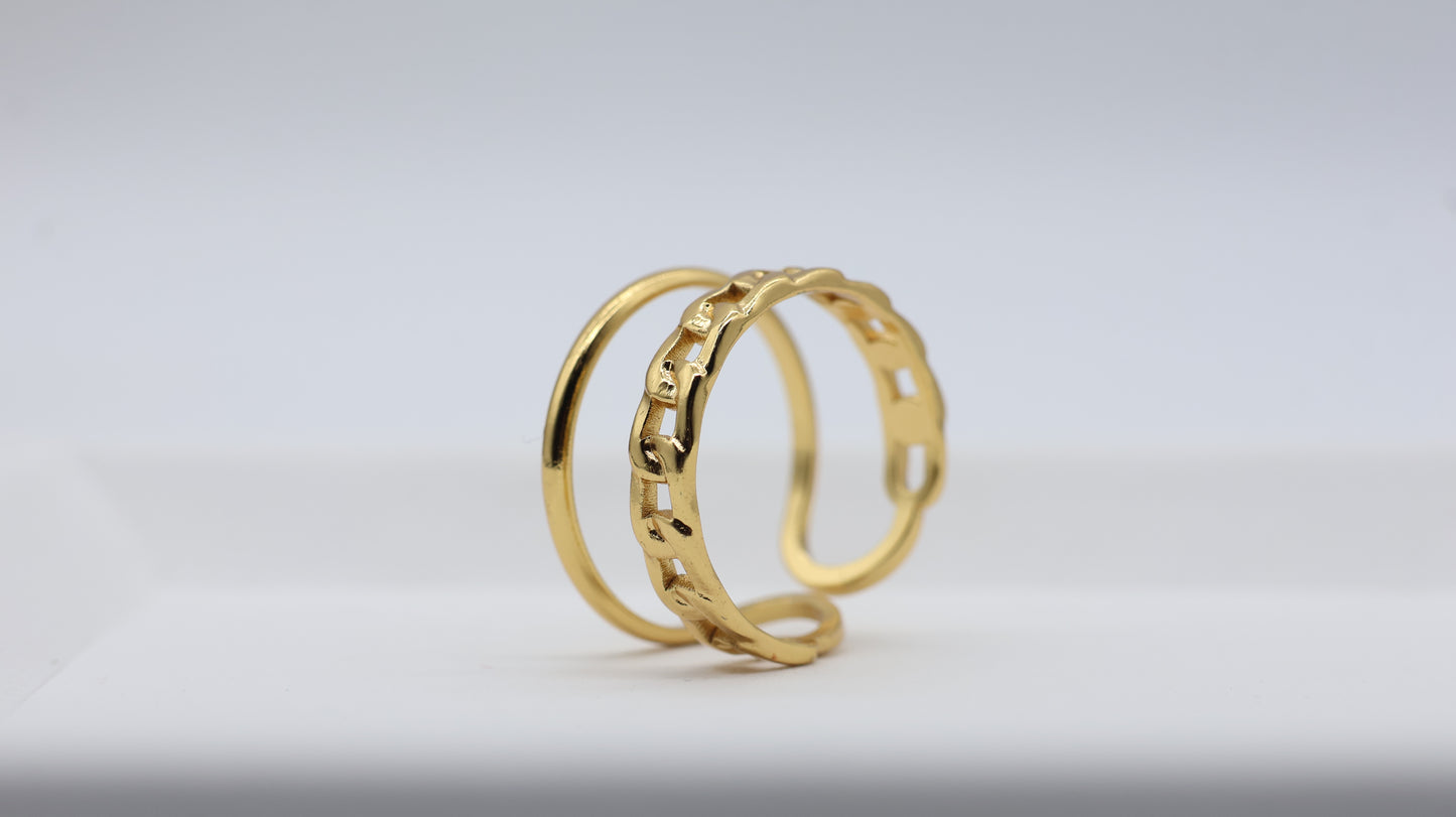Gold Double Band Chain Ring for Women