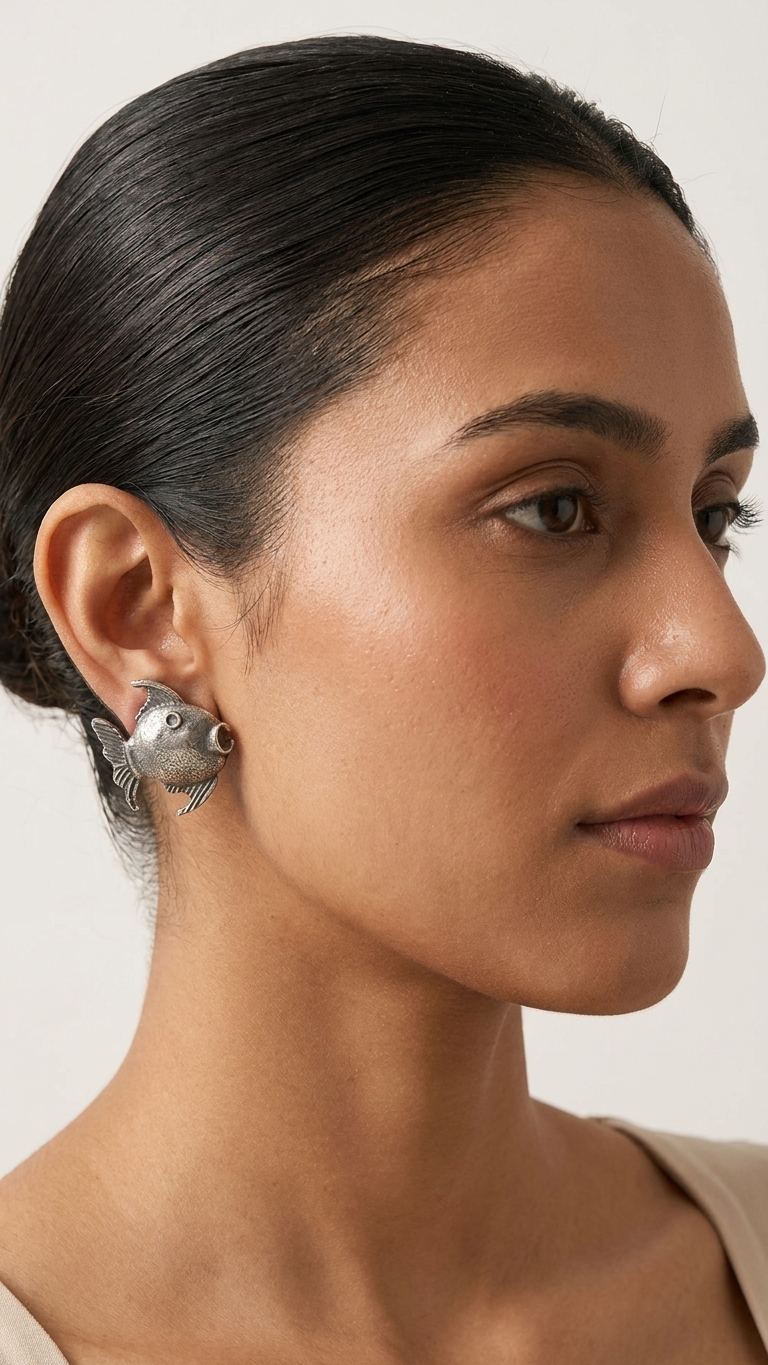 Oxidised Vintage Fish Studs