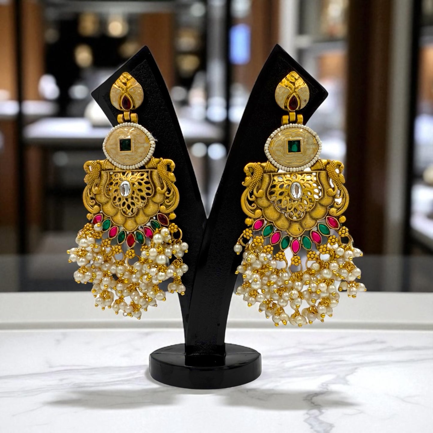 Noor Mahal Pearl Kundan Chandeliers