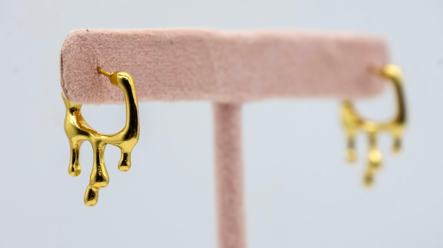 Molten Gold Drip Hoop Earrings for Women