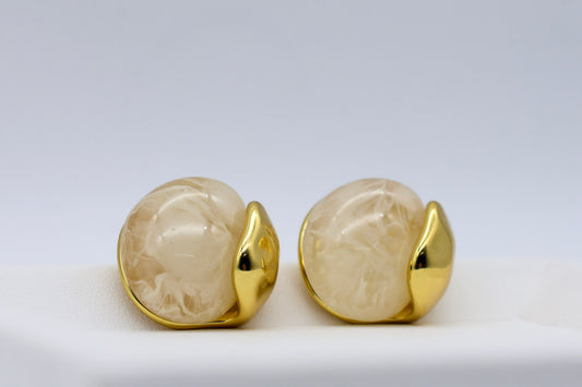 Ivory Marble Dome Stud Earrings for Women