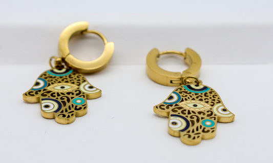 Nazar Hamsa Hoop Earrings for Women