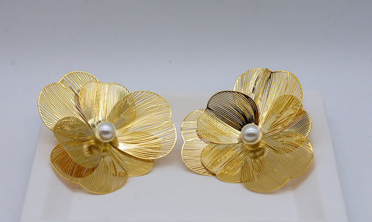 Golden Blossom Pearl Statement Earrings for Women