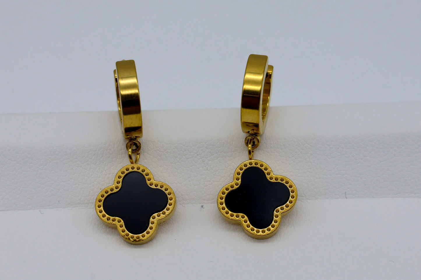 Noir Clover Black Hoop Earrings for Women