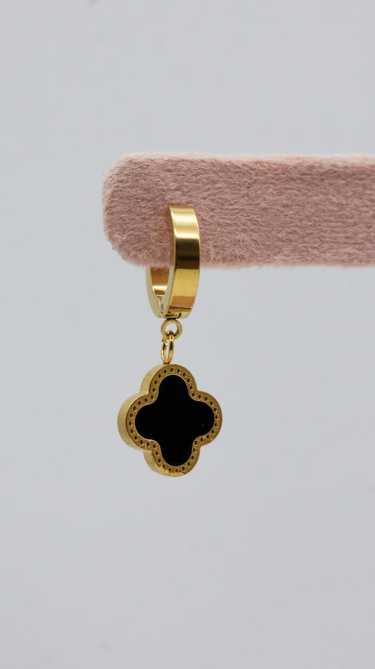 Noir Clover Black Hoop Earrings for Women