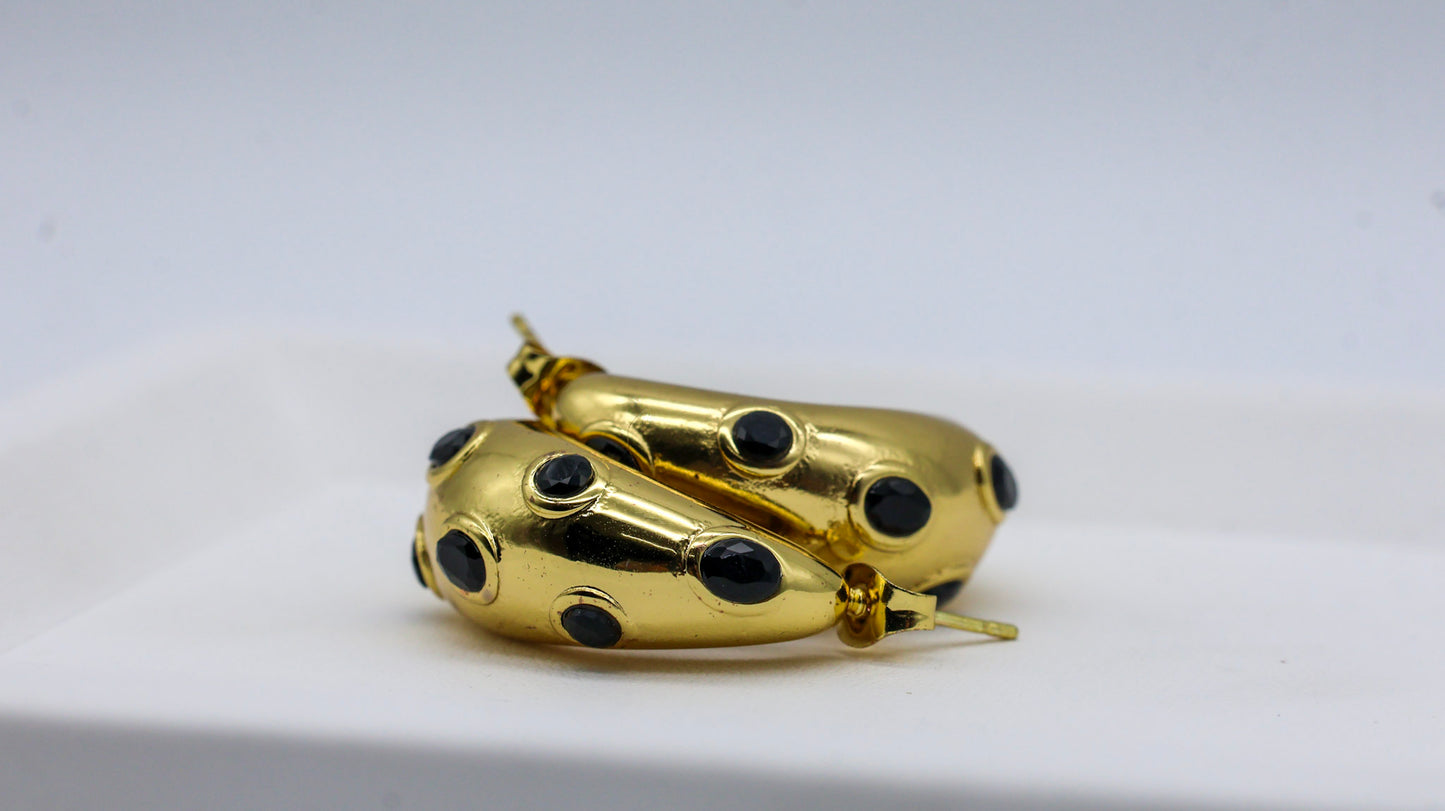 Noir Studded Gold Dome Earrings for Women