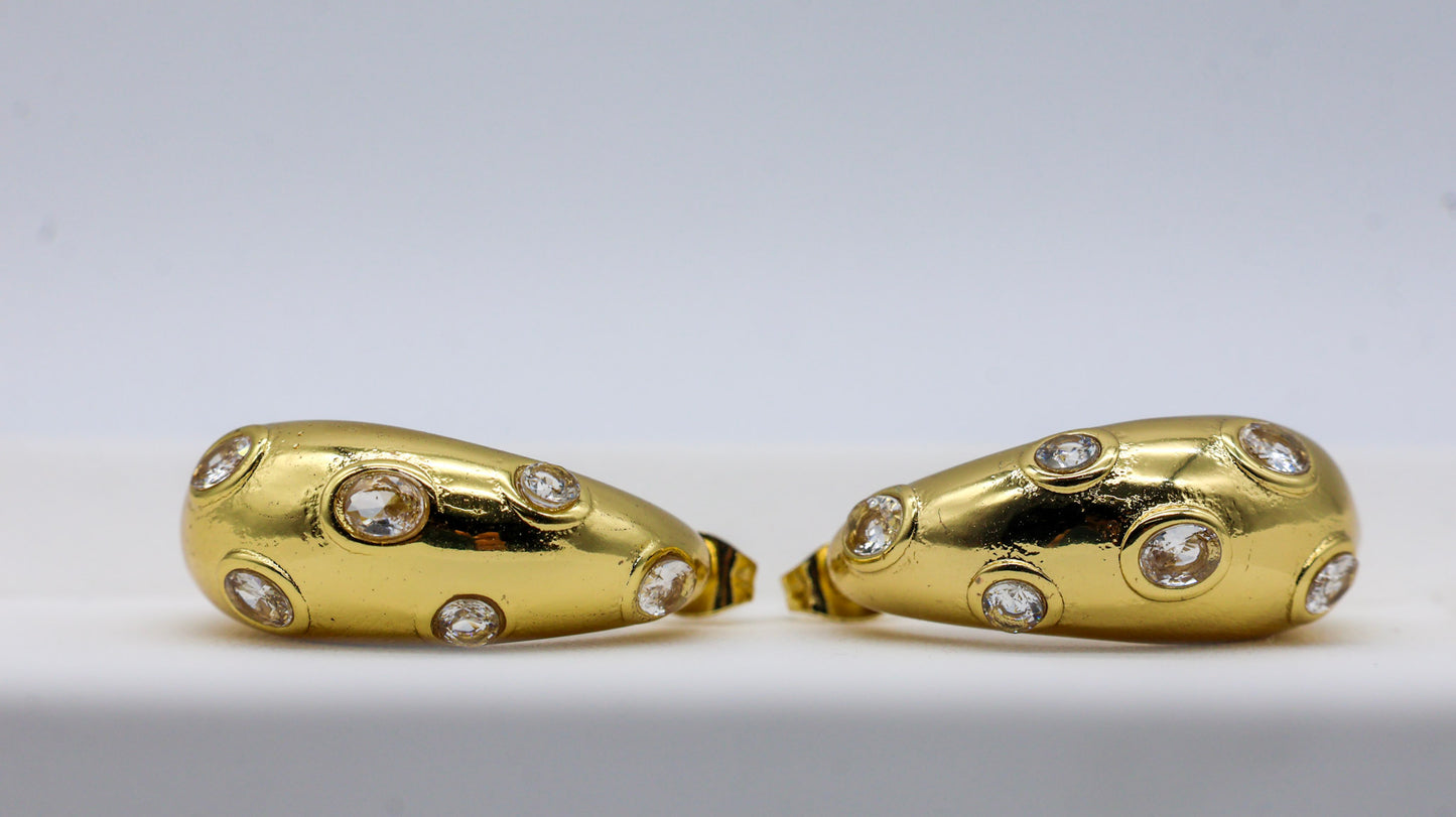 Crystal Studded Gold Dome Earrings for Women