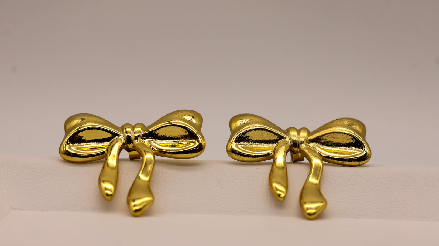 Golden Bow Statement Stud Earrings for Women