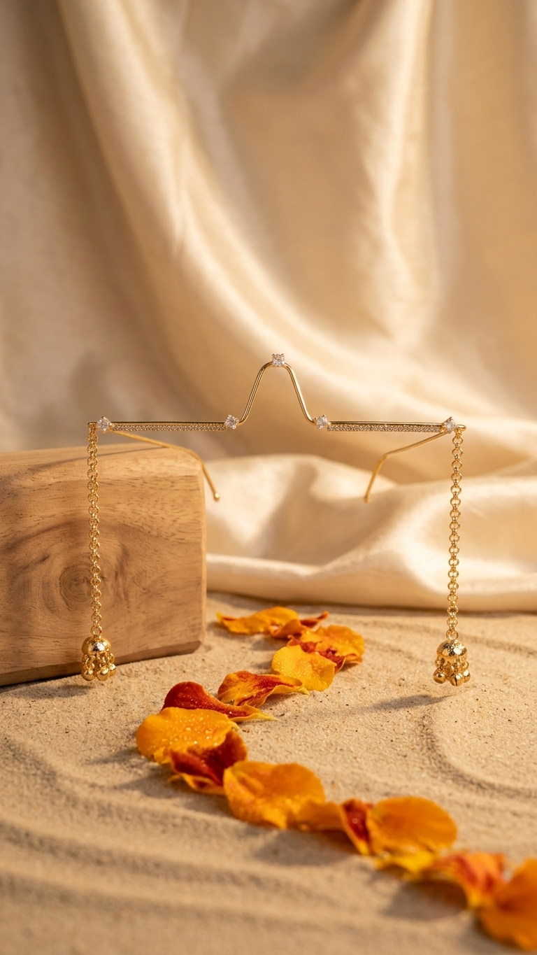 Gold Chain Dangle Facelet — Crystal Bar Face Jewellery with Charm Drops