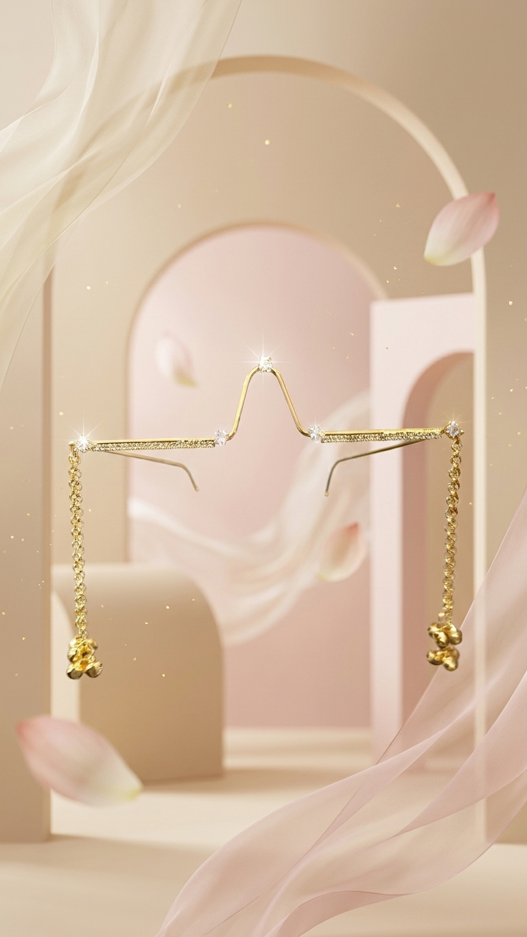 Gold Chain Dangle Facelet — Crystal Bar Face Jewellery with Charm Drops