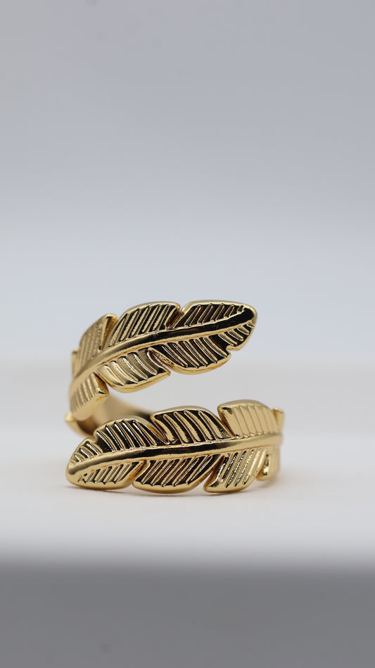 Golden Feather Wrap Statement Ring