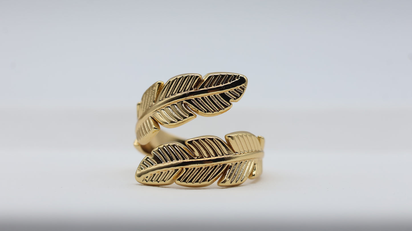 Golden Feather Wrap Statement Ring