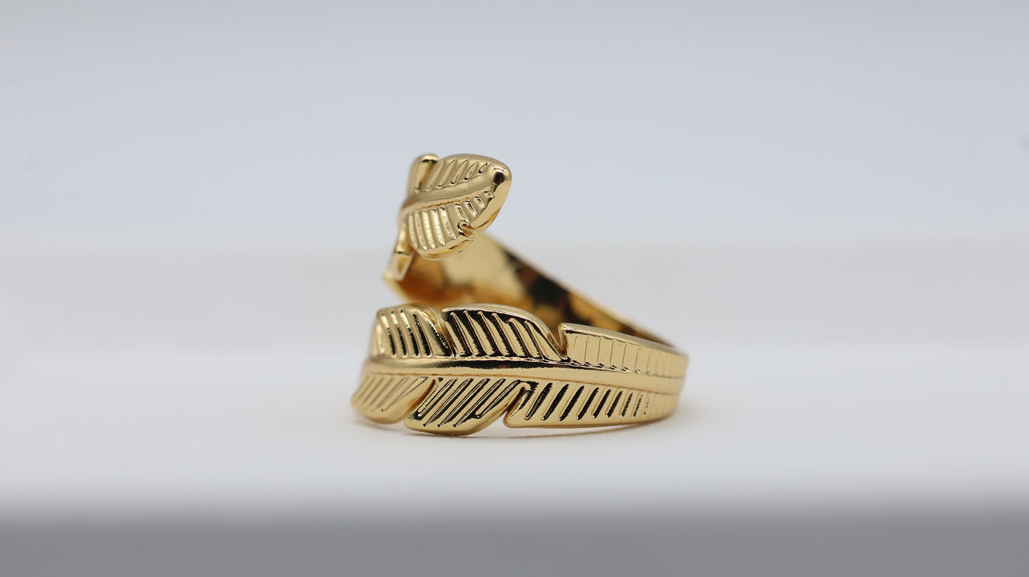Golden Feather Wrap Statement Ring