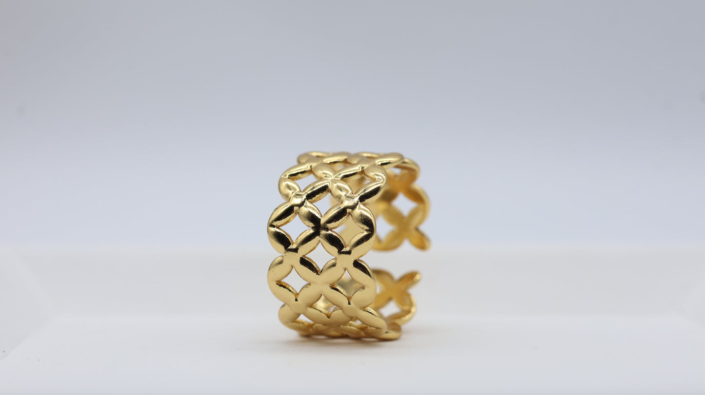 Gold Lattice Statement Ring for Women