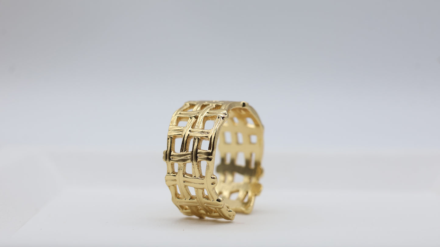 Gold Grid Statement Ring for Women