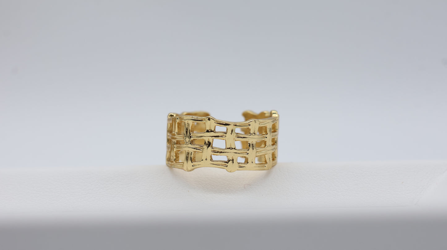 Gold Grid Statement Ring for Women