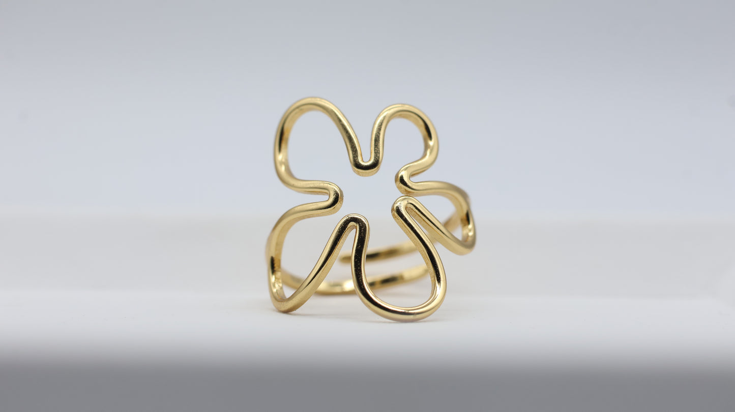Gold Abstract Flower Statement Ring for Women