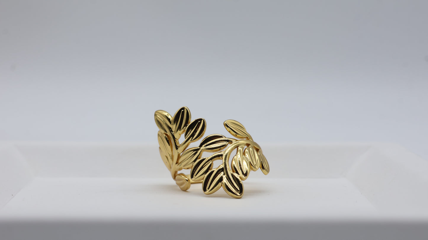 Gold Leaf Adjustable Statement Ring for Women