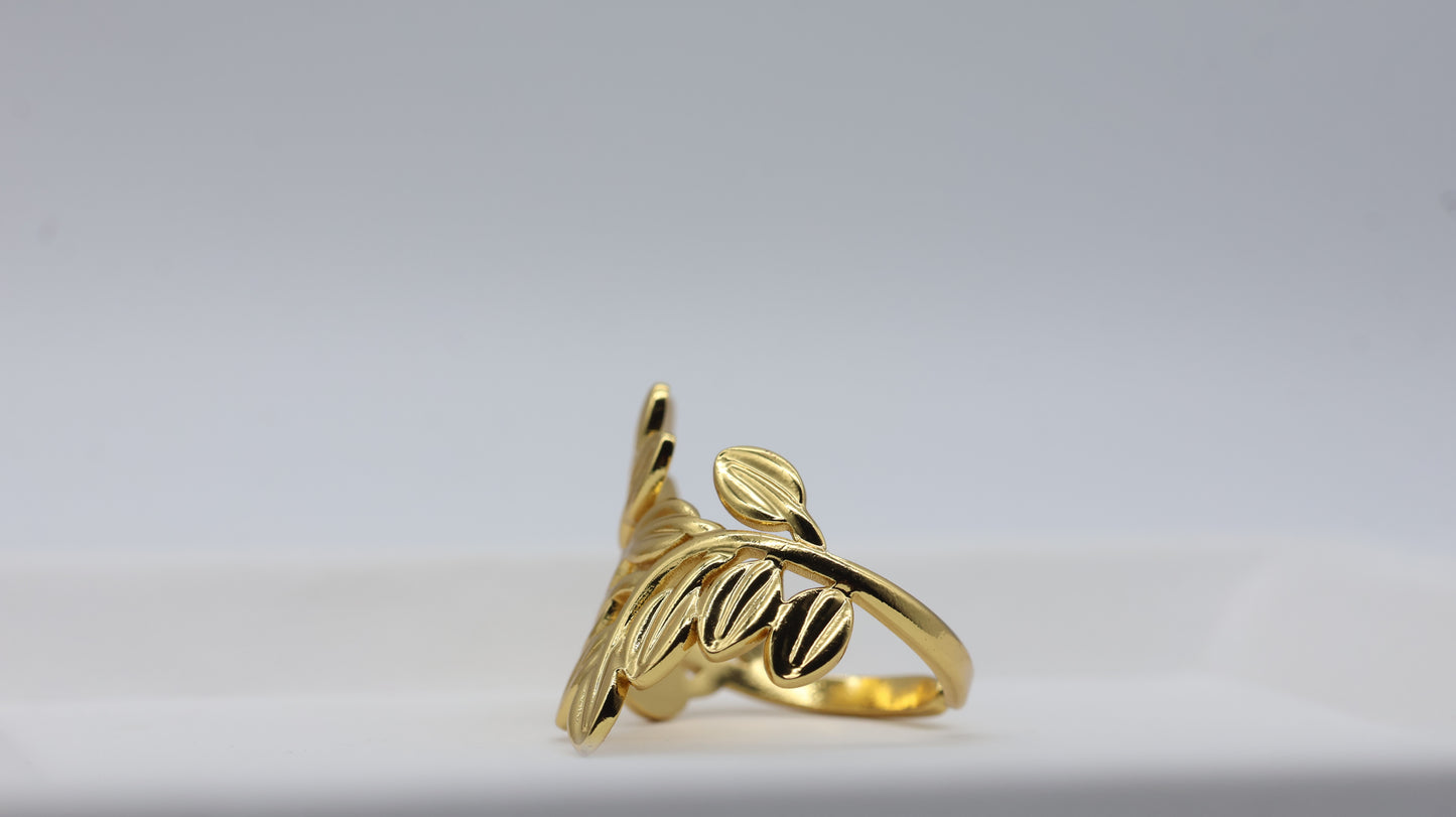 Gold Leaf Adjustable Statement Ring for Women