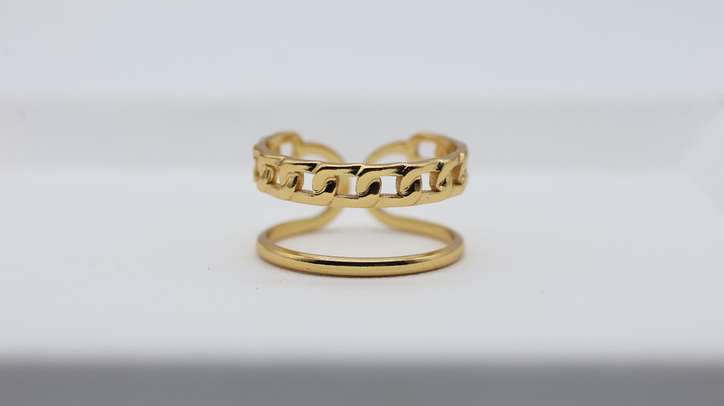 Gold Double Band Chain Ring for Women