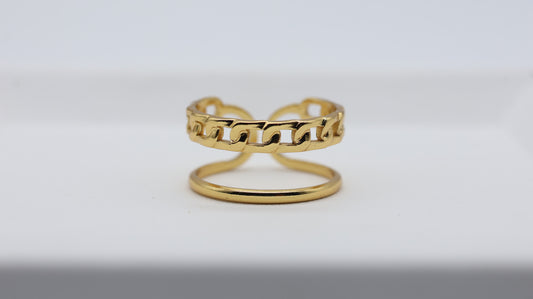 Gold Double Band Chain Ring for Women