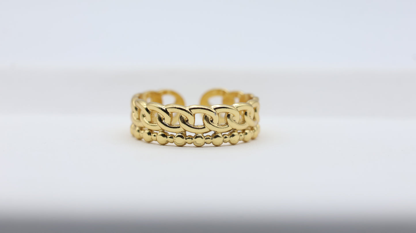 Golden Chain & Beaded Statement Ring for Women