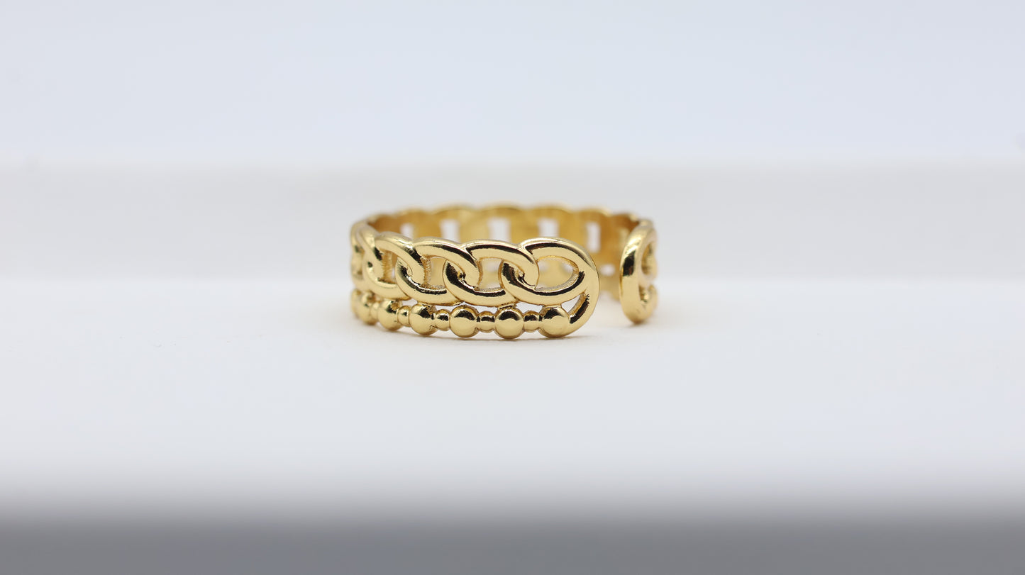 Golden Chain & Beaded Statement Ring for Women