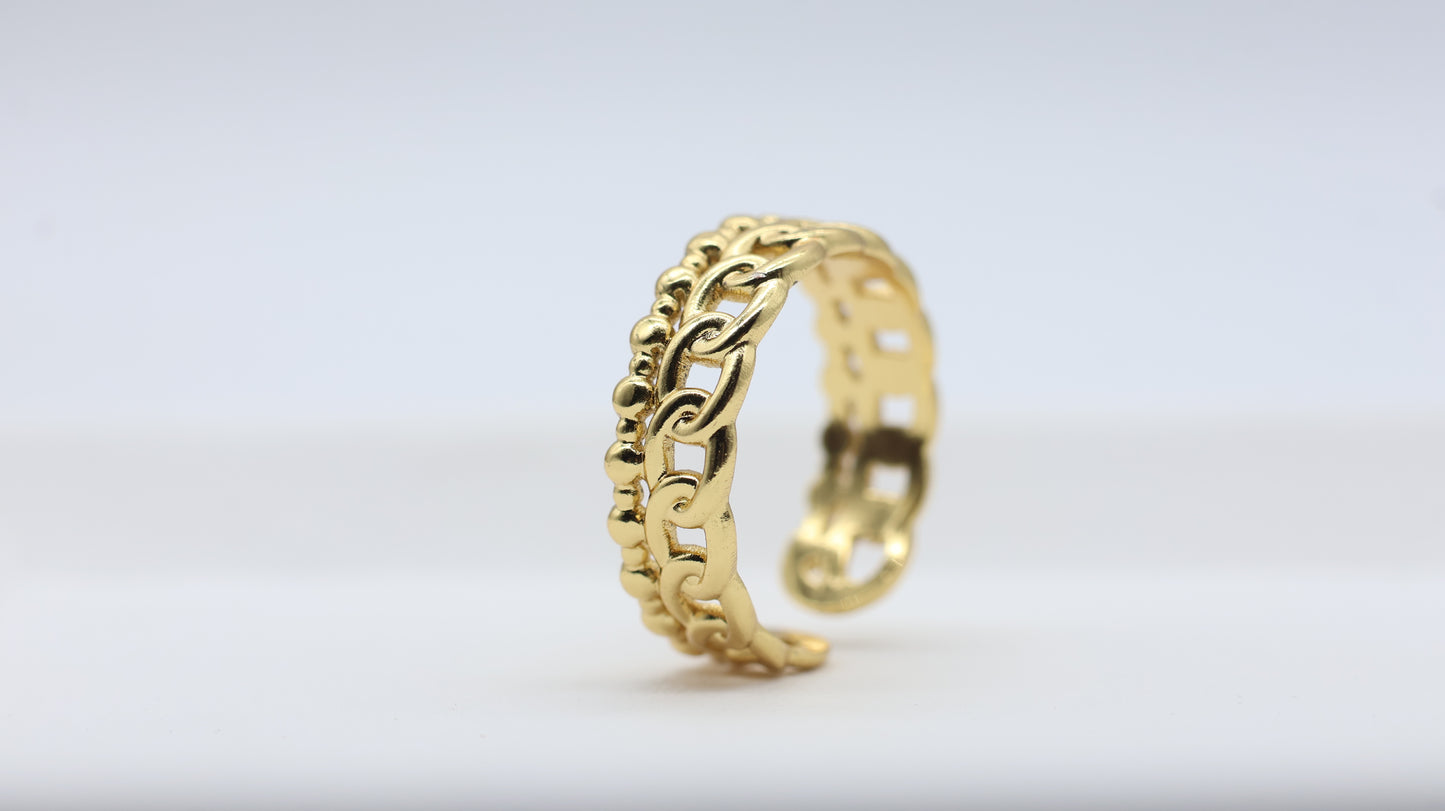 Golden Chain & Beaded Statement Ring for Women