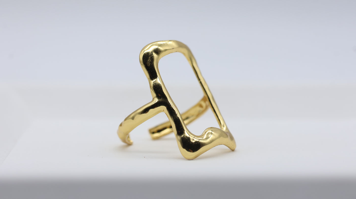 Abstract Geometric Gold Statement Ring for Women