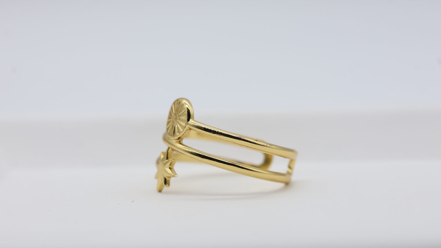 Gold Sun & Star Adjustable Ring for Women