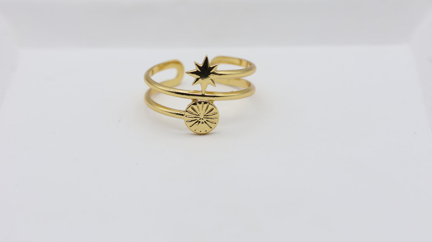 Gold Sun & Star Adjustable Ring for Women