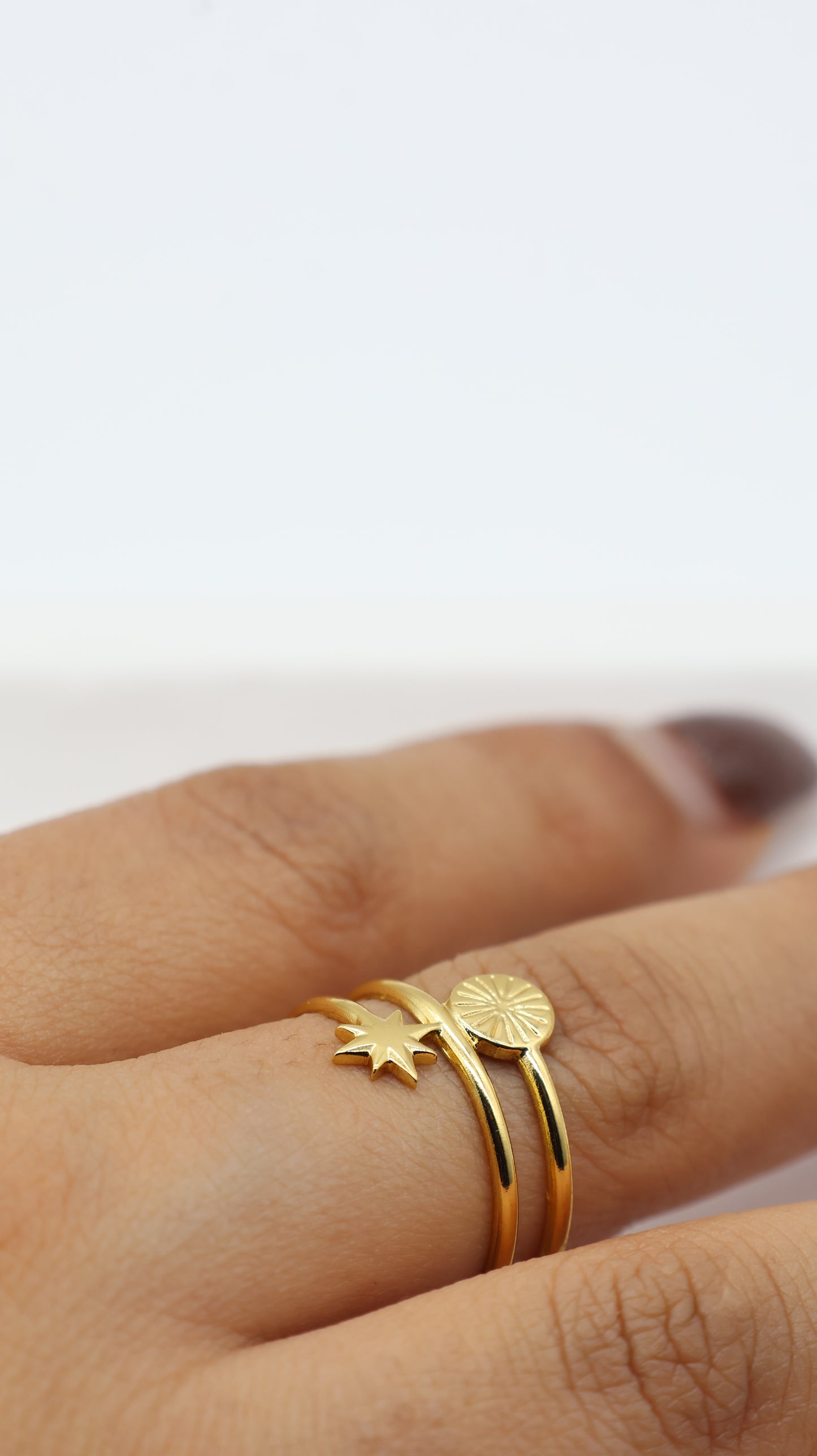 Gold Sun & Star Adjustable Ring for Women