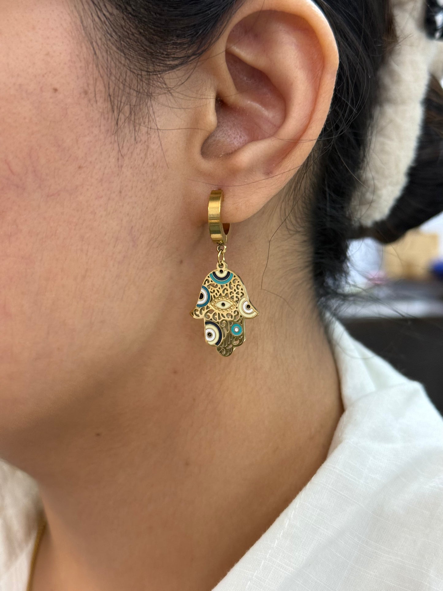 Nazar Hamsa Hoop Earrings for Women