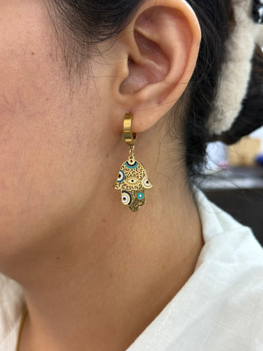 Nazar Hamsa Hoop Earrings for Women