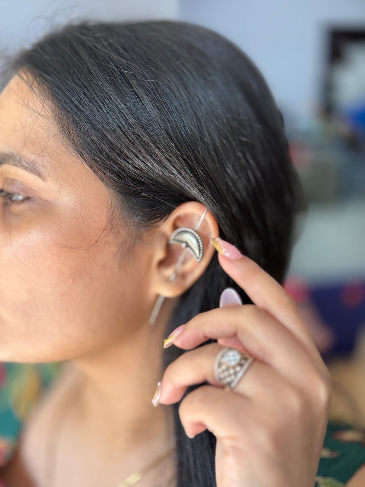 Oxidised Half-Moon Ear Cuff Earring