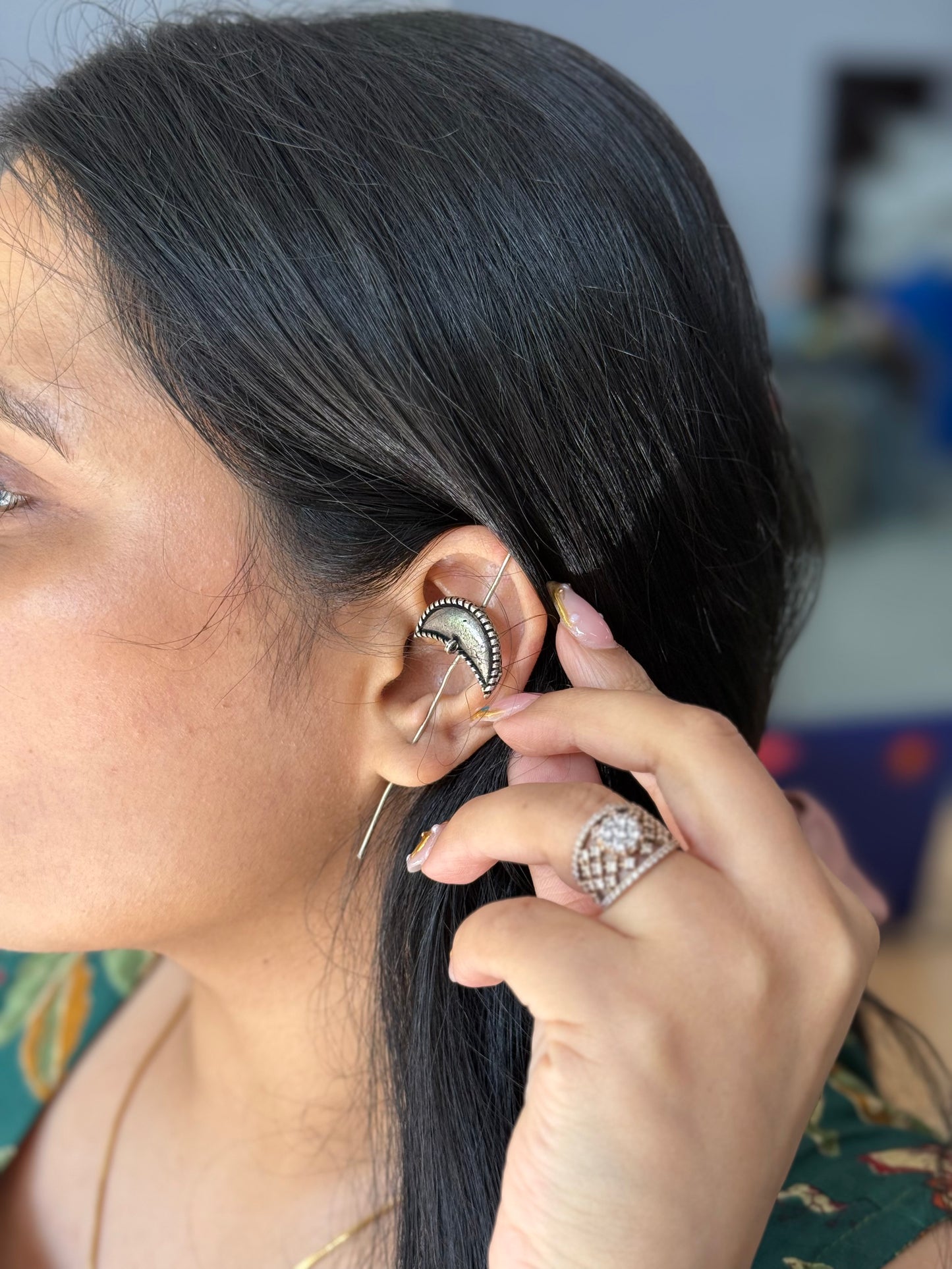 Oxidised Half-Moon Ear Cuff Earring