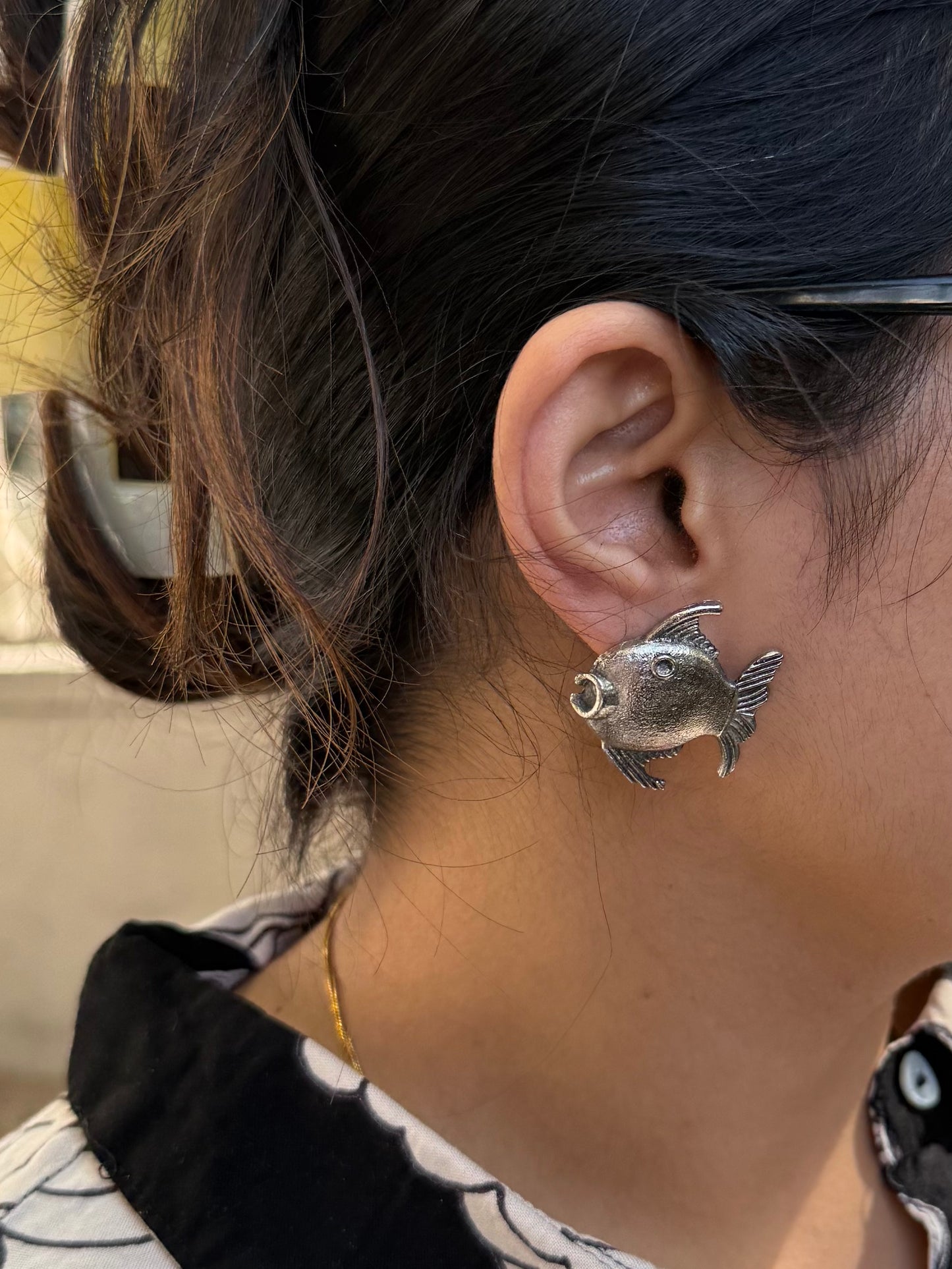 Oxidised Vintage Fish Studs