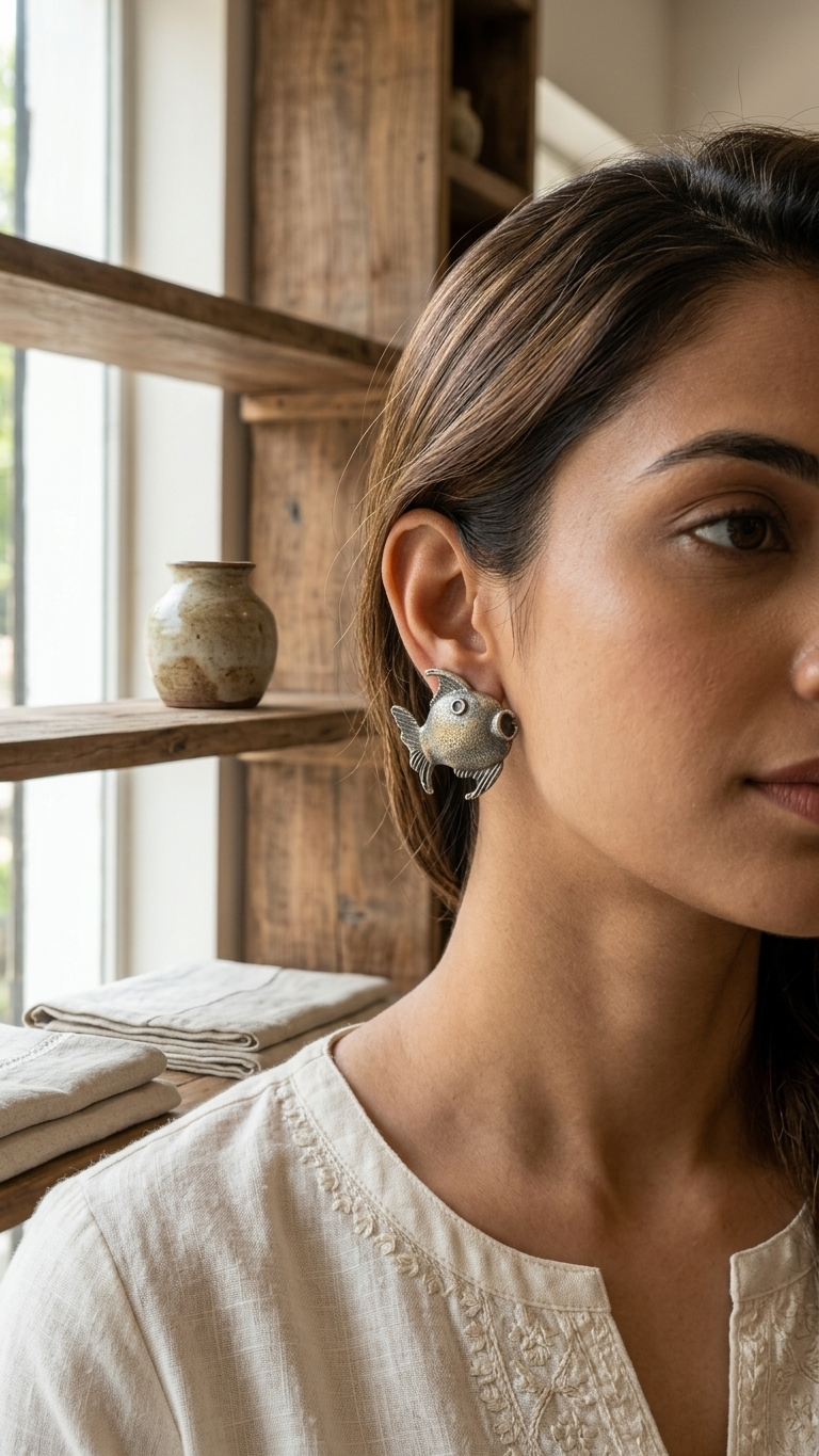 Oxidised Vintage Fish Studs