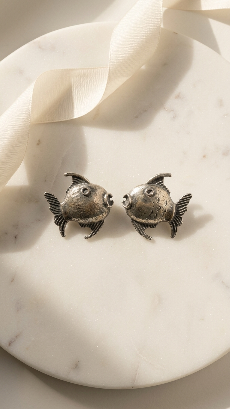 Oxidised Vintage Fish Studs