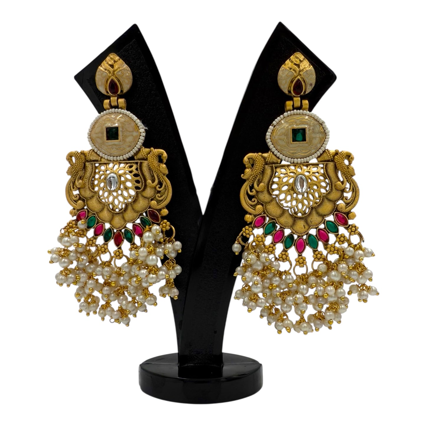 Noor Mahal Pearl Kundan Chandeliers