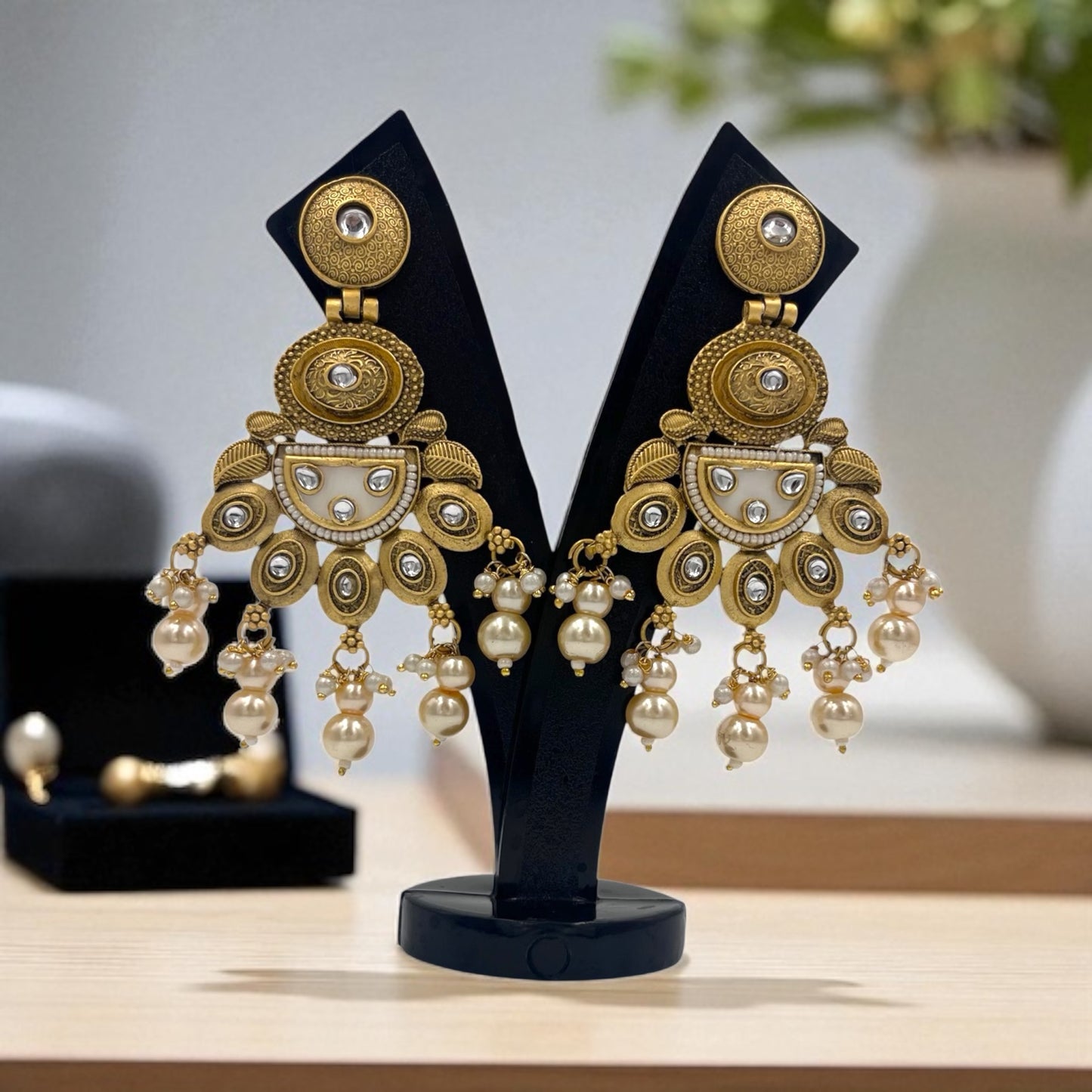 Rajwada Ivory Pearl Statement Chandeliers