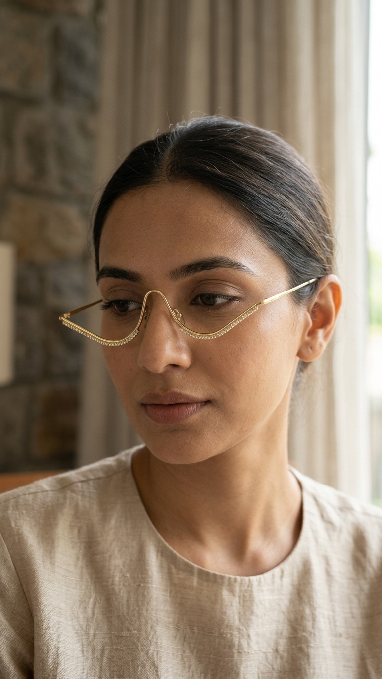 Gold Arch Cheekbone Facelet — Crystal-Studded Under-Eye Face Jewellery for Women