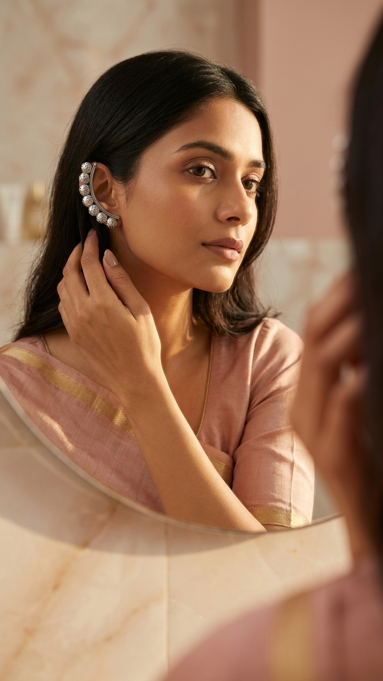 Oxidised Minimal Ear Climber Cuff for Women