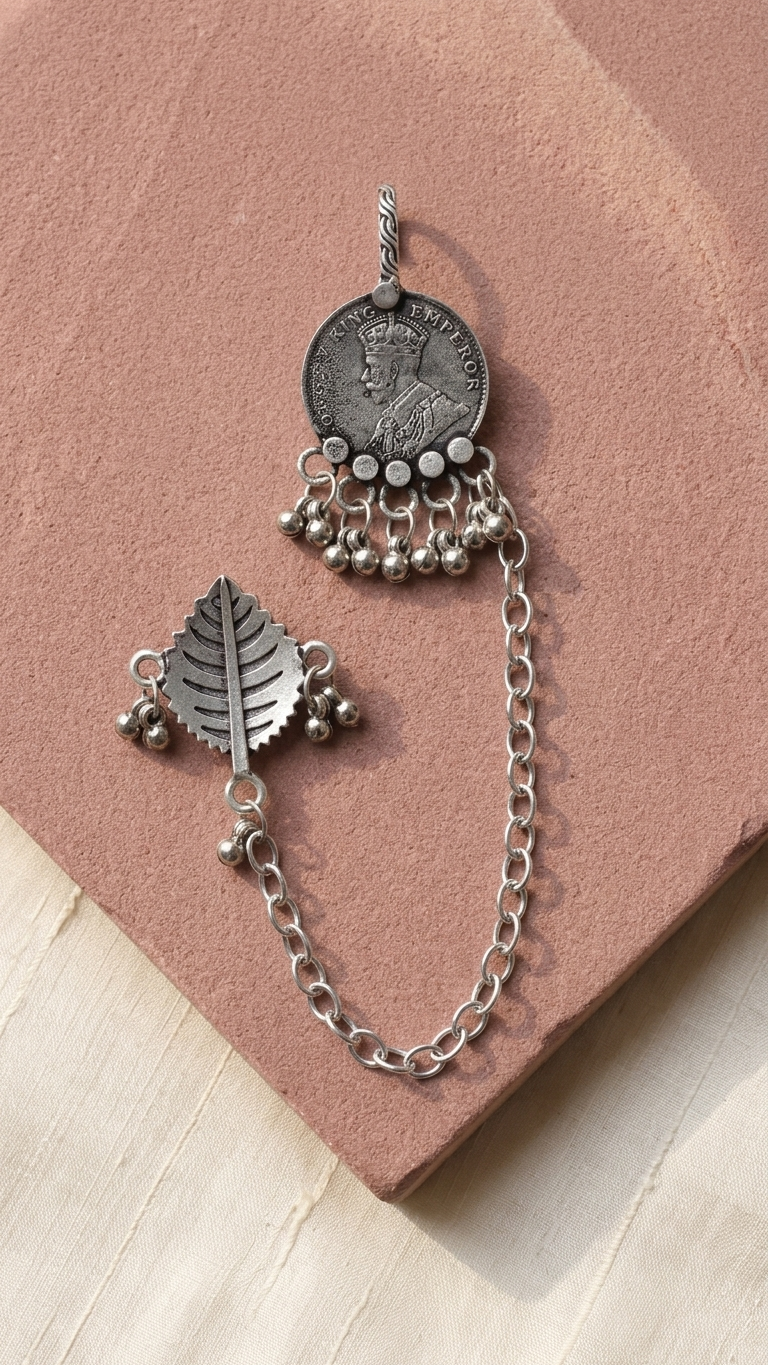 Oxidised Statement Ear Cuff with Chain for Women