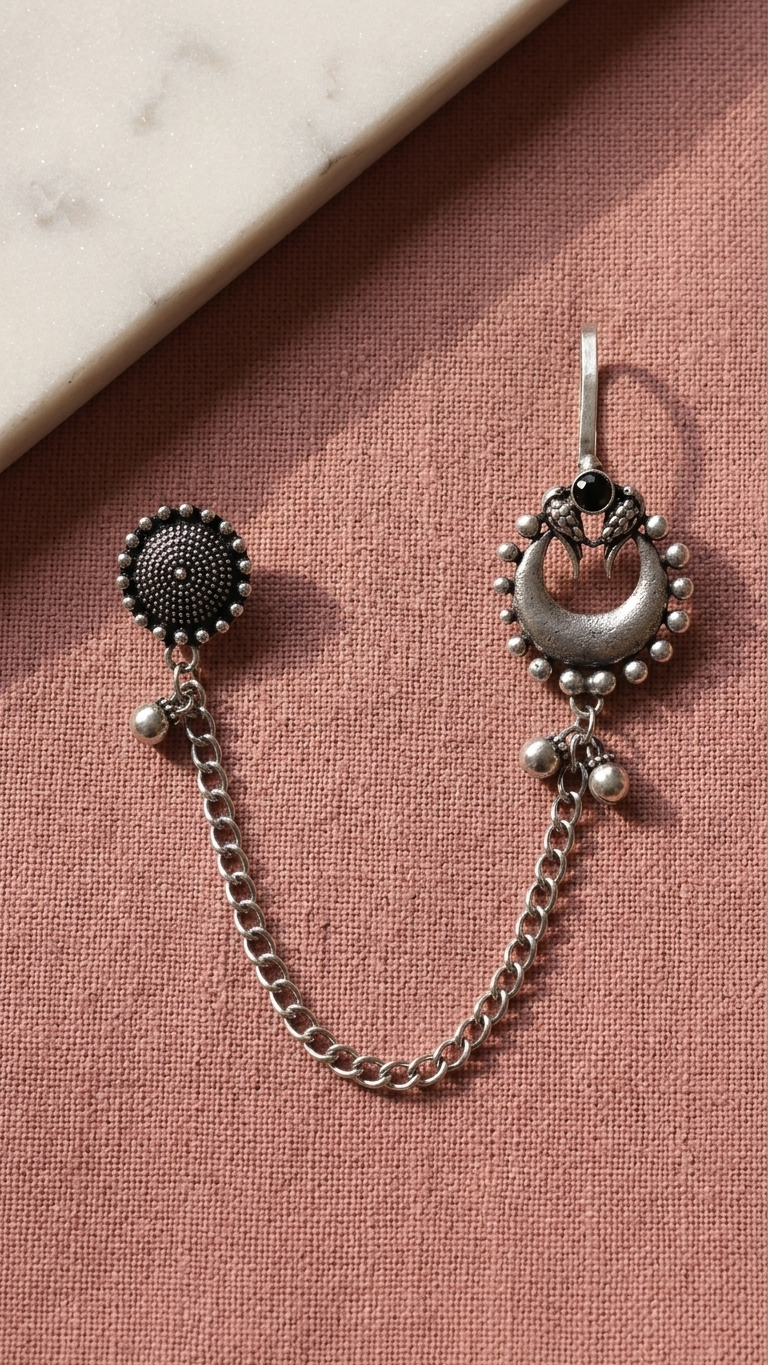 Oxidised Chandbali Ear Cuff with Chain for Women