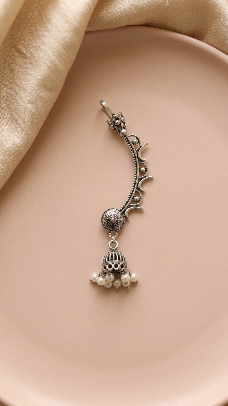 Oxidised Floral Ear Climber Cuff with Jhumka for Women