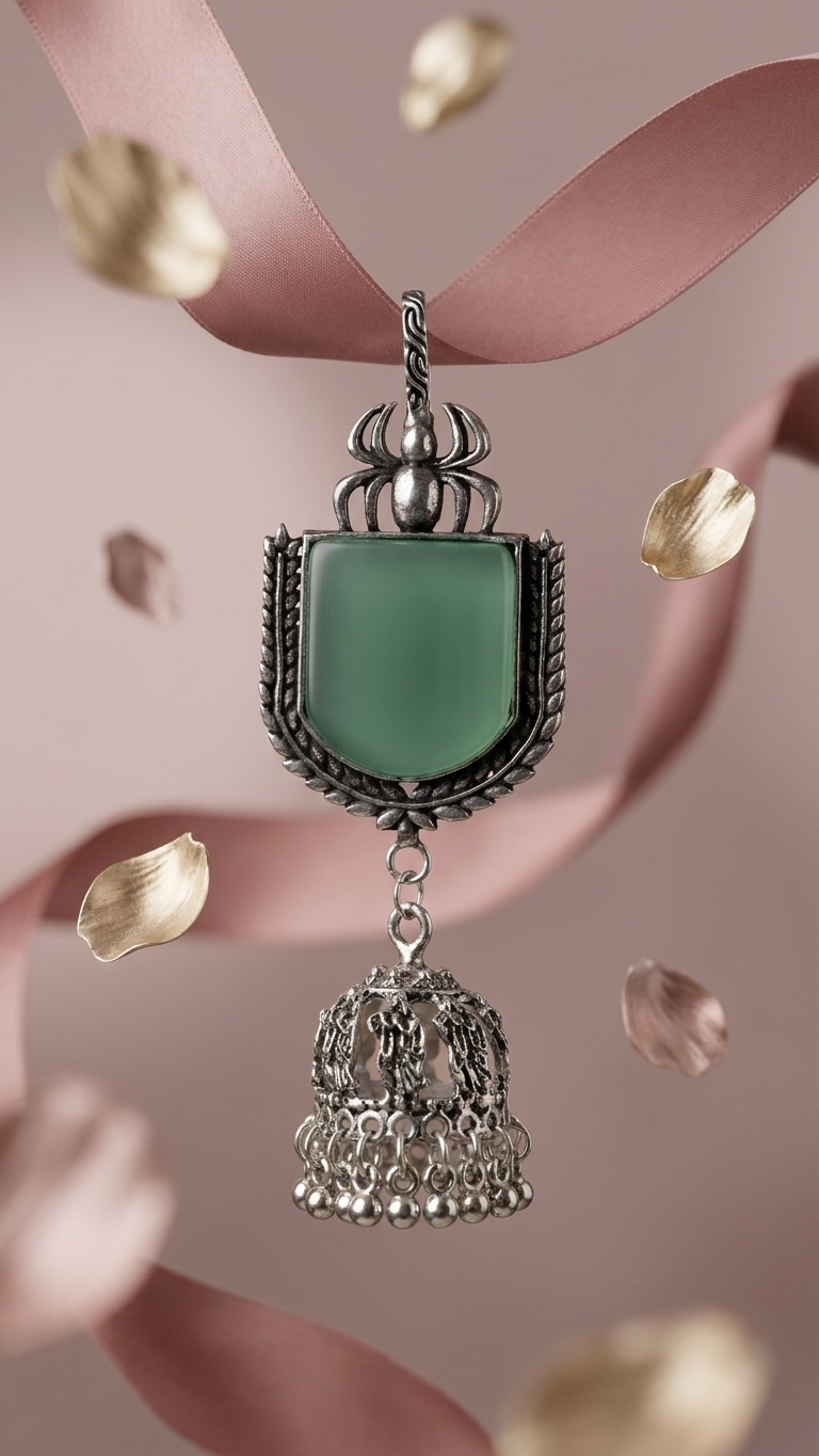 Green Stone Oxidised Jhumka Ear Cuff for Women